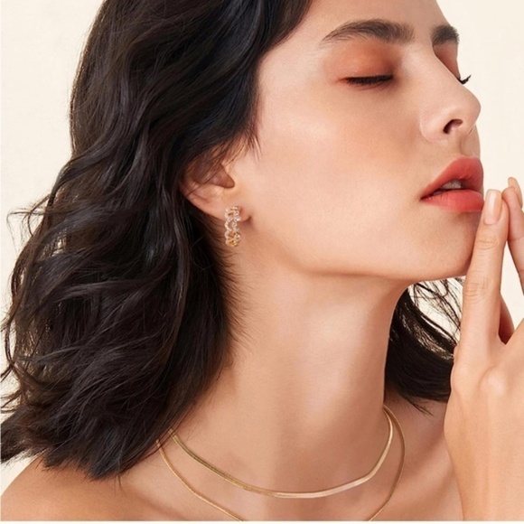 GOLD 14k Gold Plated Cubic Zirconia Crown Hoop Earrings - Picture 2 of 4